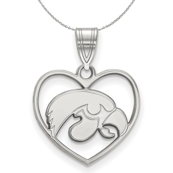 Sterling Silver U. of Iowa Heart Pendant Necklace - 16 Inch - Picture 1 of 7